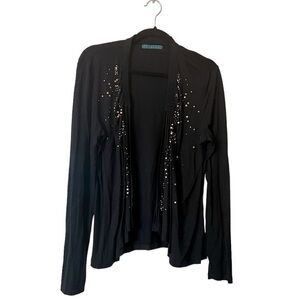 VELVET black jersey brass tone embellished open cardigan sweater